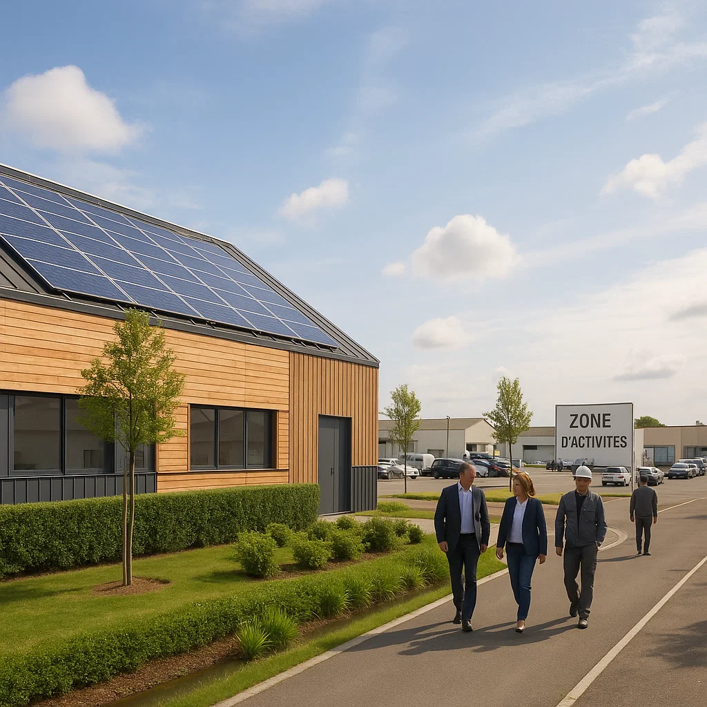 Trois personnes marchent près d'un bâtiment.